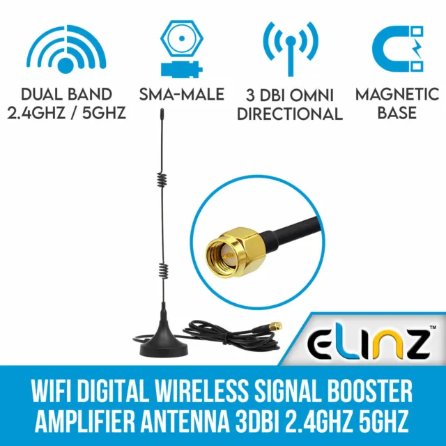 Elinz WiFi Digital Wireless Signal Booster Antenna 3dbi 2.4GHz 5GHz SMA Male