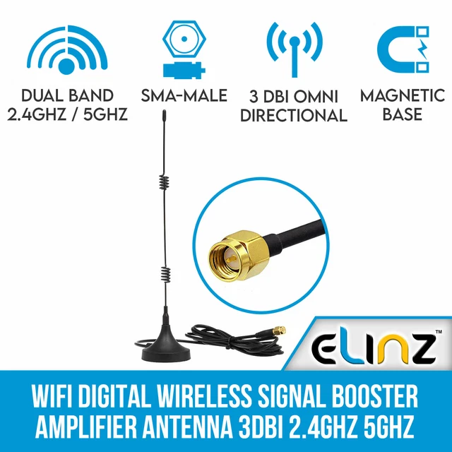 Elinz WiFi Digital Wireless Signal Booster Antenna 3dbi 2.4GHz 5GHz SMA Male