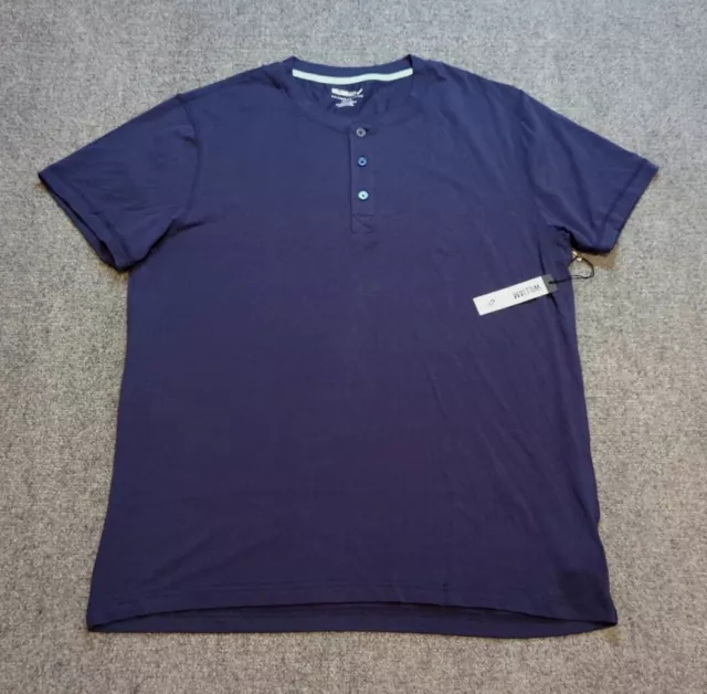 William Rast Shirt Mens 2XL Blue Supima Cotton Short Sleeve Essential Henley