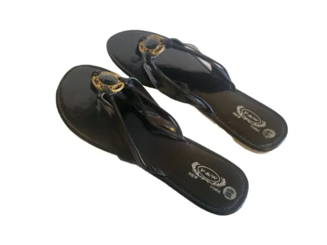 New Women's Sandals Women's Flip Flops Black Summer Flip Flops with Gold Emblem