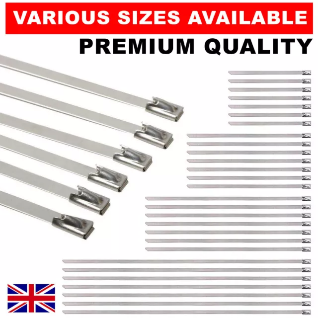 10 X Strong Stainless Steel Marine Grade Metal Cable Ties Zip Tie Wraps Exhaust