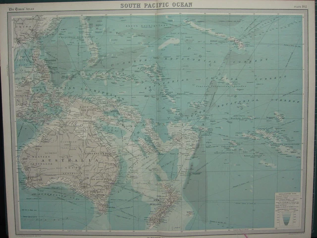 1920 Large Map ~ South Pacific Ocean Australia East Indian Archipelago Oceania