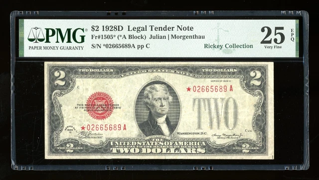 DBR 1928-D $2 Legal STAR  Fr. 1505* PMG 25 EPQ Serial *02665689A