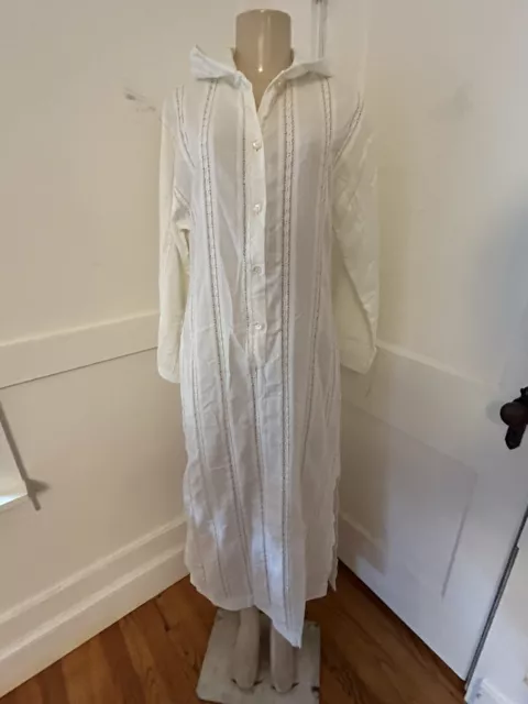 VTG 70S DOTTI Sheer white maxi dress cover up Lace Inserts M Hooded ...