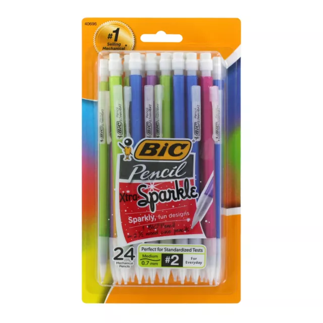 Bic Xtra Sparkle Mechanical Pencils, 0.7mm, HB #2, Assorted Barrels, Pack of 24