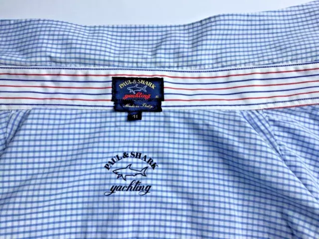 Paul & Shark light blue checkered   cotton shirt Sz16~41 cm made in Italy 🇮🇹