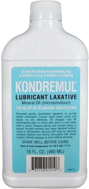 Kondremul Lubricant Laxative, Mineral Oil, Plain Flavor, 16 Fluid Ounces