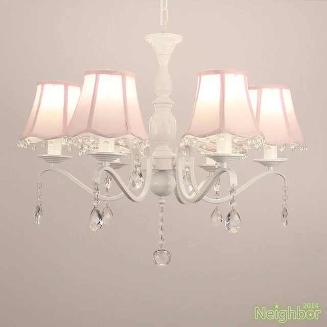 Rustic Style Crystal LED Chandelier Pink Shade Pendant Light Suspension Lights