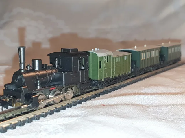 Zugset Dampflok T3 mit 2 Lokalbahnwagen, 1 Begleitwagen Minitrix Spur N ohne OVP