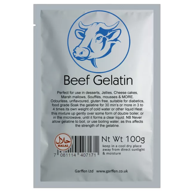 Beef Gelatin Powder 100 g Platinum Grade 250 Bloom Halal Odourless Unflavoured