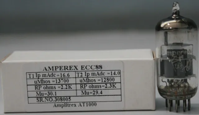 ECC88 6DJ8 Amperex Bugle Boy O getter made in Holland Amplitrex tested #308005