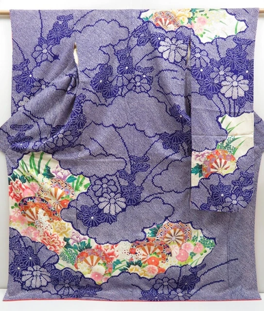 3210T07z1140  Japanese Kimono Silk FURISODE Peony 	Dark lavender