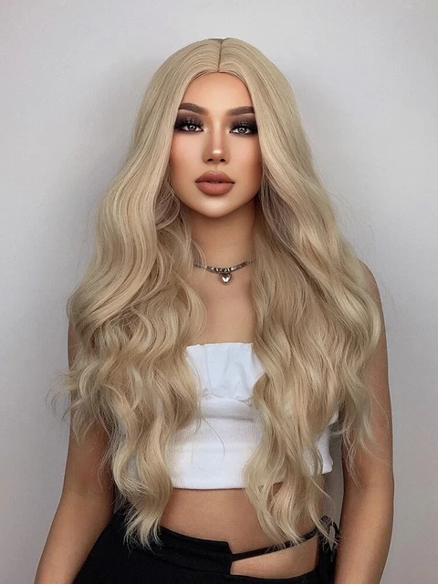 Blonde Body Wave Long Wig Synthetic Heat Resistant Wig No Lace Natural For Women