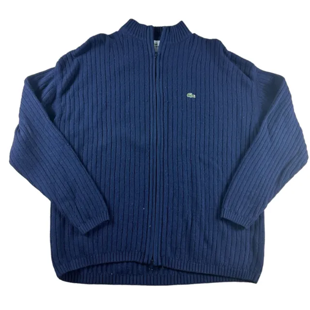 Lacoste Sweater Mens Size US 3XL Fr 8 Blue Wool Cotton Blend Full Zip Knitted