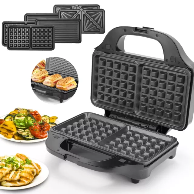 3-IN-1 Sandwich Waffle Maker Press Panini Grill Toastie Non-Stick Pletes 2 Slice