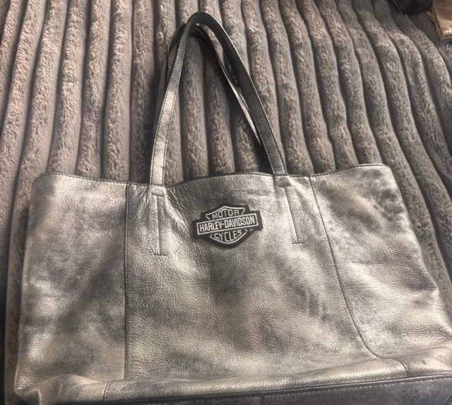 Harley Davidson Purse Tote Bag Metallic Silver