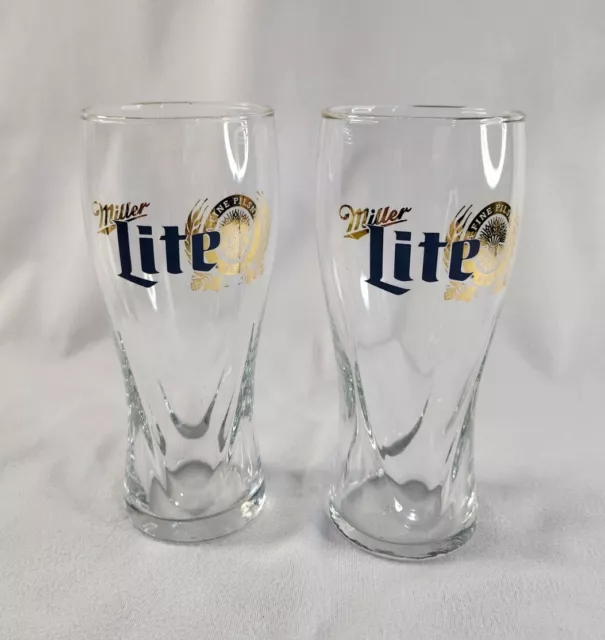 Set of 2 - 16oz Pint Miller Lite Fine Pilsner Beer Drinking Tall Bar Glass Gold