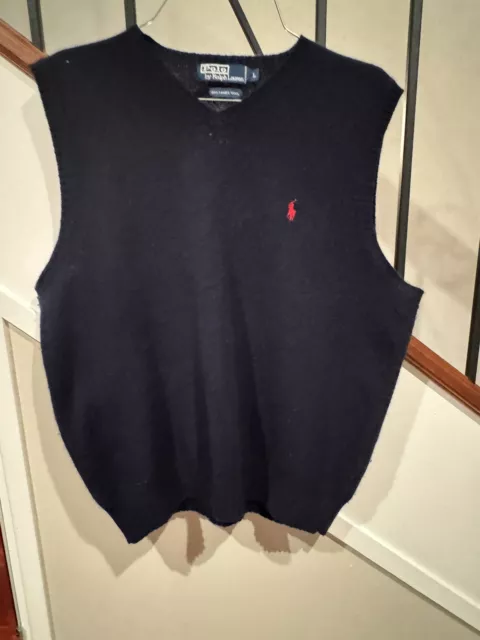 Ralph Lauren Polo Mens Wool Navy Sleeve Less Top  Size Large   Great Condition