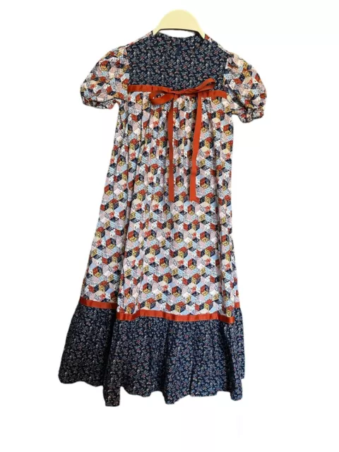 Vintage 70s Handmade Girls Maxi Dress Floral Patchwork Prairie
