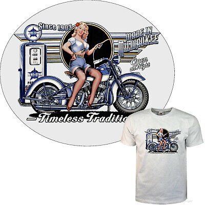Biker T-Shirt Oldtimer Moto Detto Americano Classic Harley-Motiv 4281 Cenere