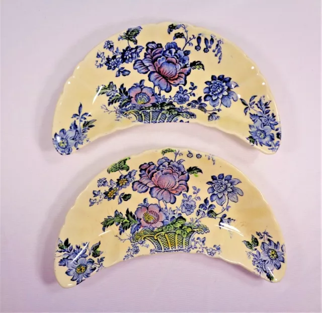 2 VTG 1940s Royal Crownford Staffordshire England blue floral bone dishes plates