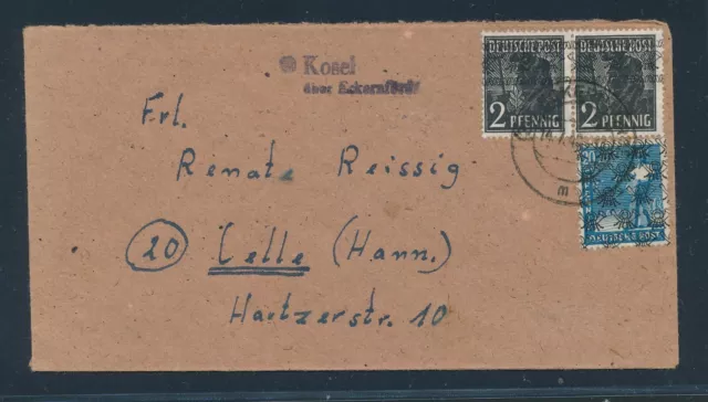 01718) Landpost L2 24b Kosel über Eckernförde, Brief 14.7.48, MiF Band/Netz