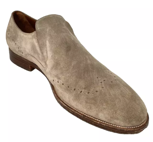 Men's ALLEN EDMONDS Lucca Slip On Brogues TAUPE Size 12 D Leather Suede Shoes