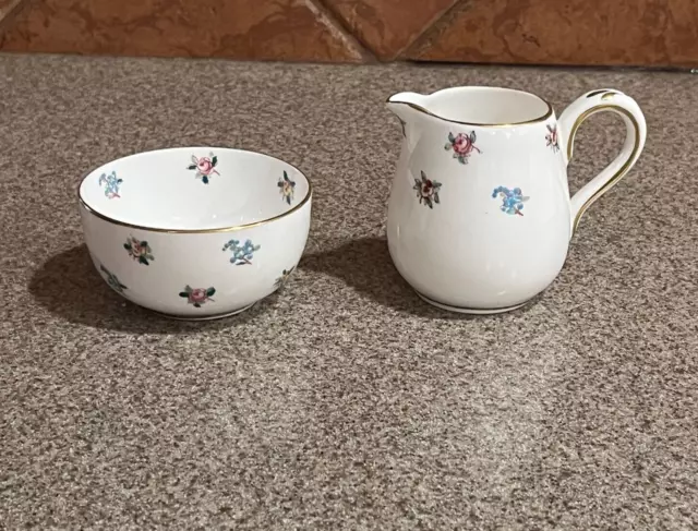 VTG Crown Staffordshire Fine Bone China Creamer & Sugar Bowl Floral Mini A2712