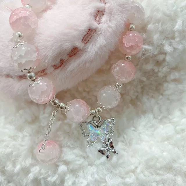 FASHION CRYSTAL BUTTERFLY Pendant Bracelet Pink Beads Bracelet For Women Jewelry EUR 2 21 PicClick FR