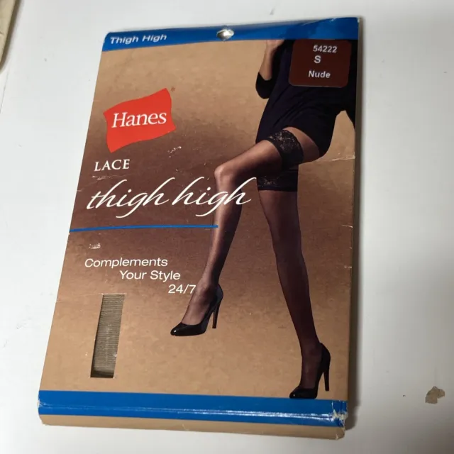 Hanes Lace Thigh High Pantyhose 54222 Size S Small Nude Nylons NEW Sealed D1