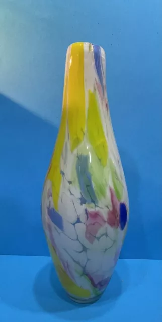 Tall Heavy Murano Style Hand-blown Candy Wrapper Confetti Art Glass Vase 16”
