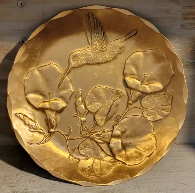 Wendell August Forge Handmade Solid Bronze Coaster Tray Hummingbird/Flowers 4.5"