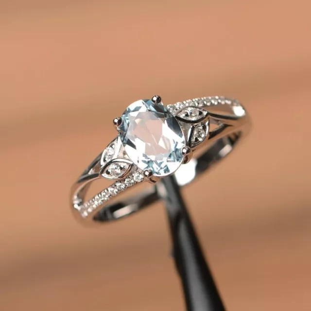 14K WHITE GOLD Plated 2Ct Oval Cut Lab Created Aquamarine Solitaire ...