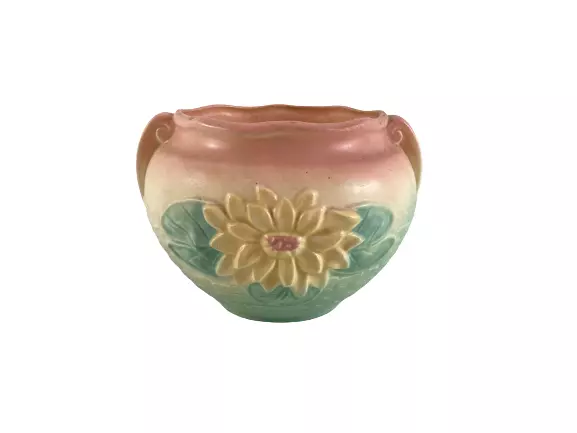 VINTAGE HULL POTTERY 8 Inch Water Lily Jardiniere Vase Pink Green ...