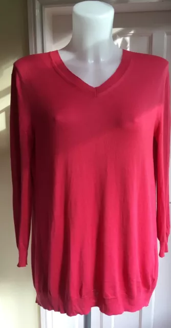 Lanvin En Bleu Cerise Pink Silk Blend V Neck Oversize Jumper Fr Size 38 Uk 10