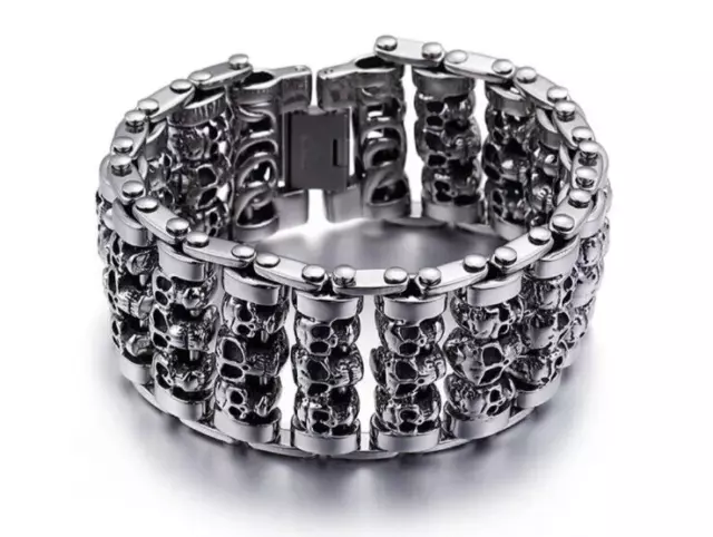 Men's Heavy 316L Stainless Steel 35mm Biker Motorcycle Bike Chain Skull Bracelet