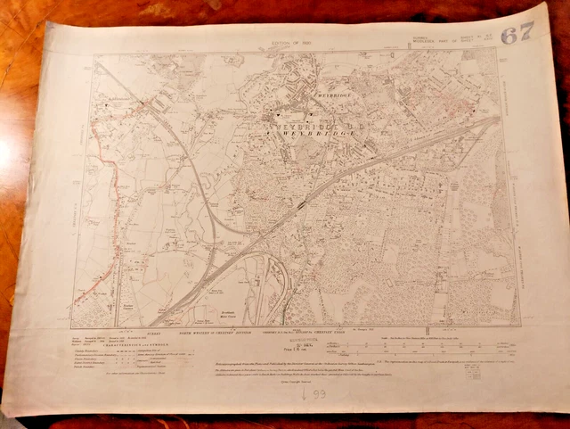 ORIGINAL 1920 OS Map Sheet Weybridge Addlestone River Wey Heath Newhaw ...