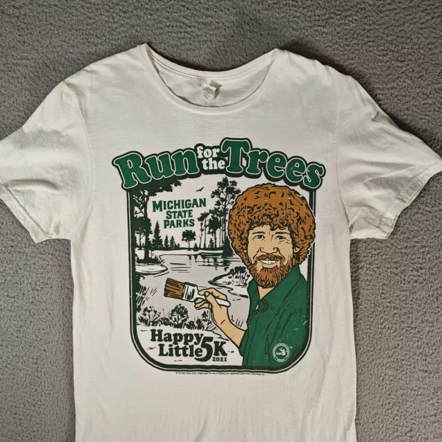 Fruit of The Loom T-Shirt Youth Small White Activewear Bob Ross Happy Little 5K 2