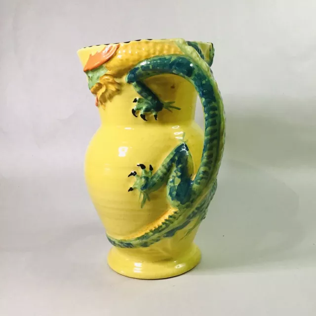 Vintage Burleigh Ware Art Deco Yellow Green Dragon Handle Jug / Pitcher / Vase