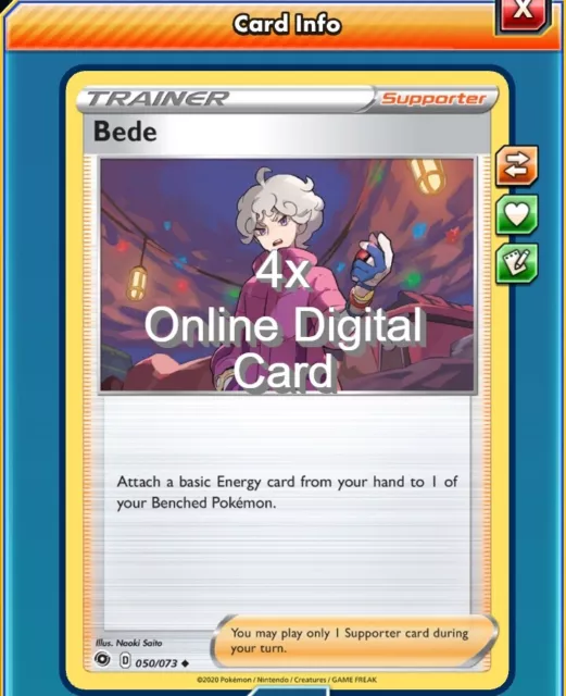 4x Bede 157/202 Pokemon TCG Online Digital Card Sword & Shield Sent FAST - PTCGO