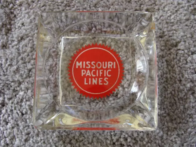 RARE Vintage Missouri Pacific Lines Glass Ashtray Train Railroad 3 1/2” Square