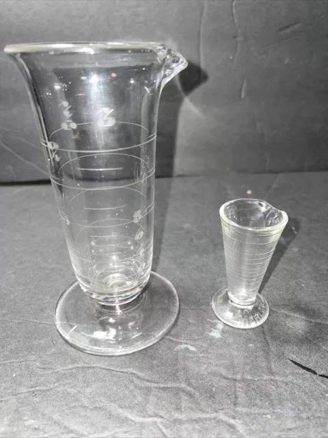2~Vintage 1-Merlik  Glass Footed Glass Apothecary Beaker Dropper Measuring Cup