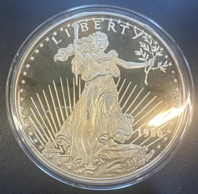 1986 Washington Mint Half Pound 'Golden Eagle' 8 oz .999 Fine Silver Round