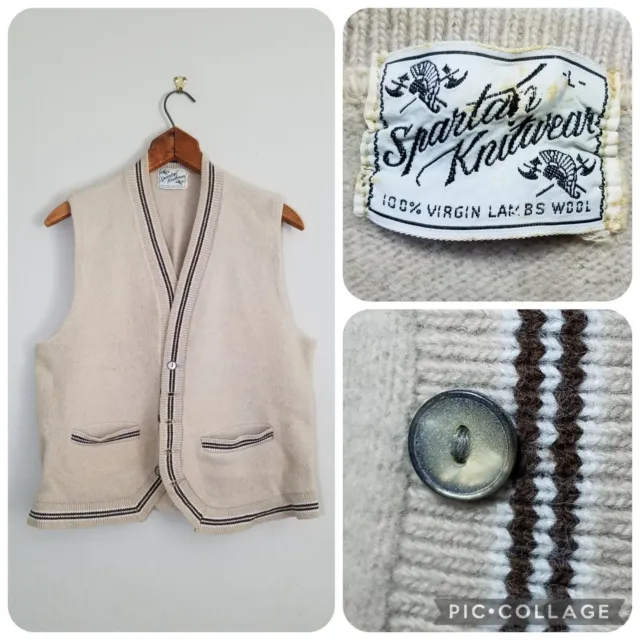 True Vintage 40s 50s Sweater Vest Spartan Knitwear Size Large 100% Lambs Wool
