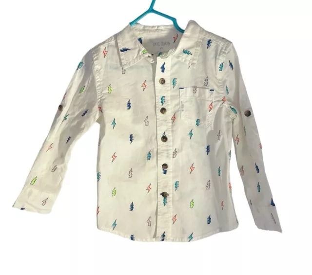 Okie Dokie 3T Button Up Short Sleeve White With Shirt With Cute Lightning Bolts