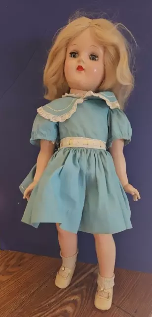 1950's  Ideal P-93 Platinum Blonde Toni Doll 21" with Tagged Dress