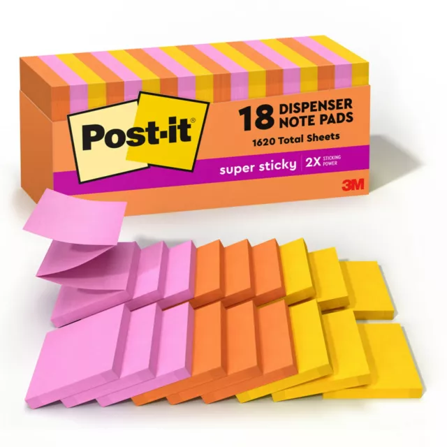 Super Sticky Dispenser Pop-up Notes, 3 in x 3 in, Energy Boost, 18 Pads