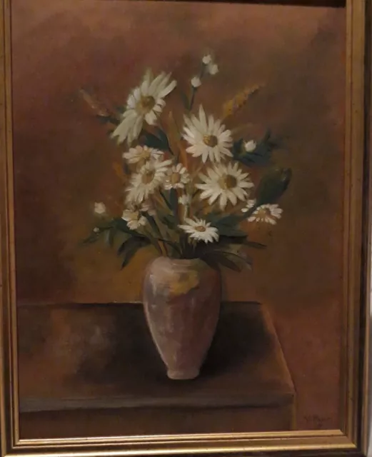 QUADRO OLIO DIPINTO antico vaso di Fiori su masonite natura morta.45x35