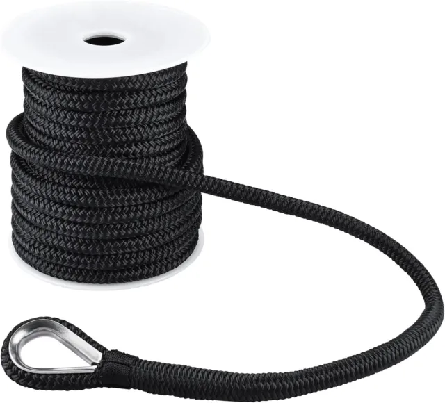 3/8" x 100 ft Double Braid Nylon Anchor Line Anchor Rope Marine Rope Black