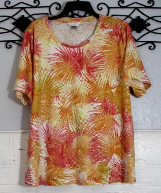 Christopher & Banks Women's Top Size 2X Short Sleeve Multicolored Round Neck